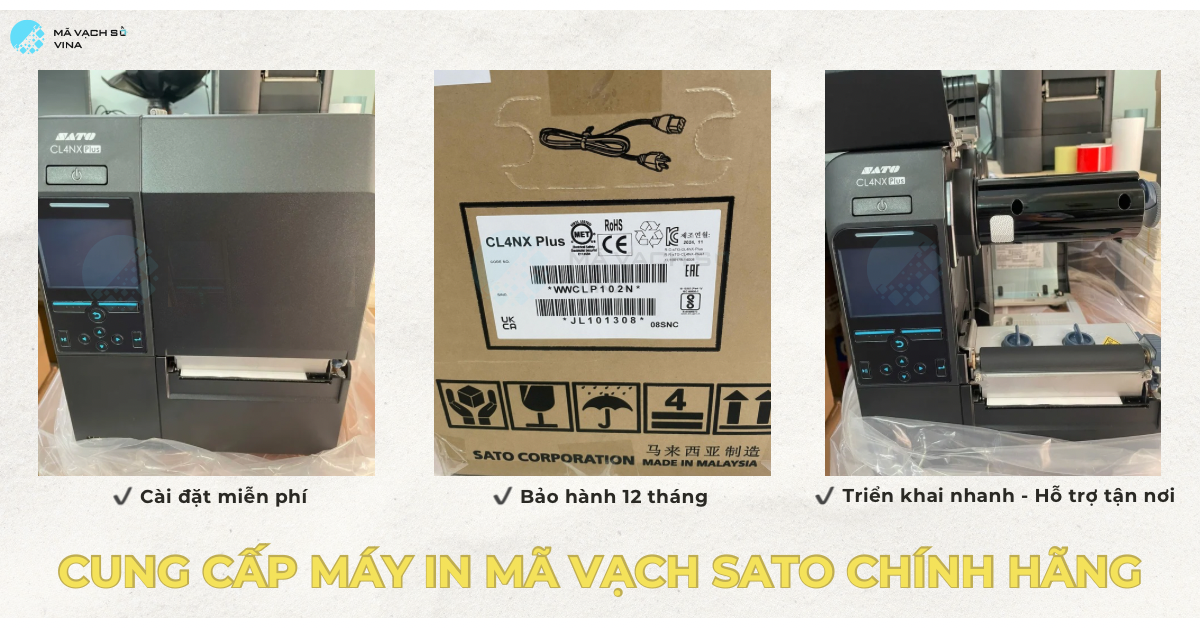 Máy in mã vạch công nghiệp Sato dùng để in tem nhãn