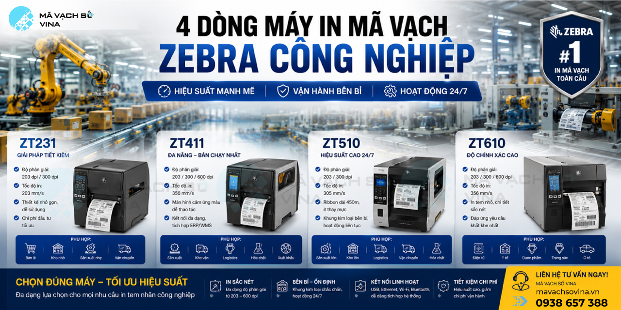 máy in tem nhãn mã vạch công nghiệp zebra
