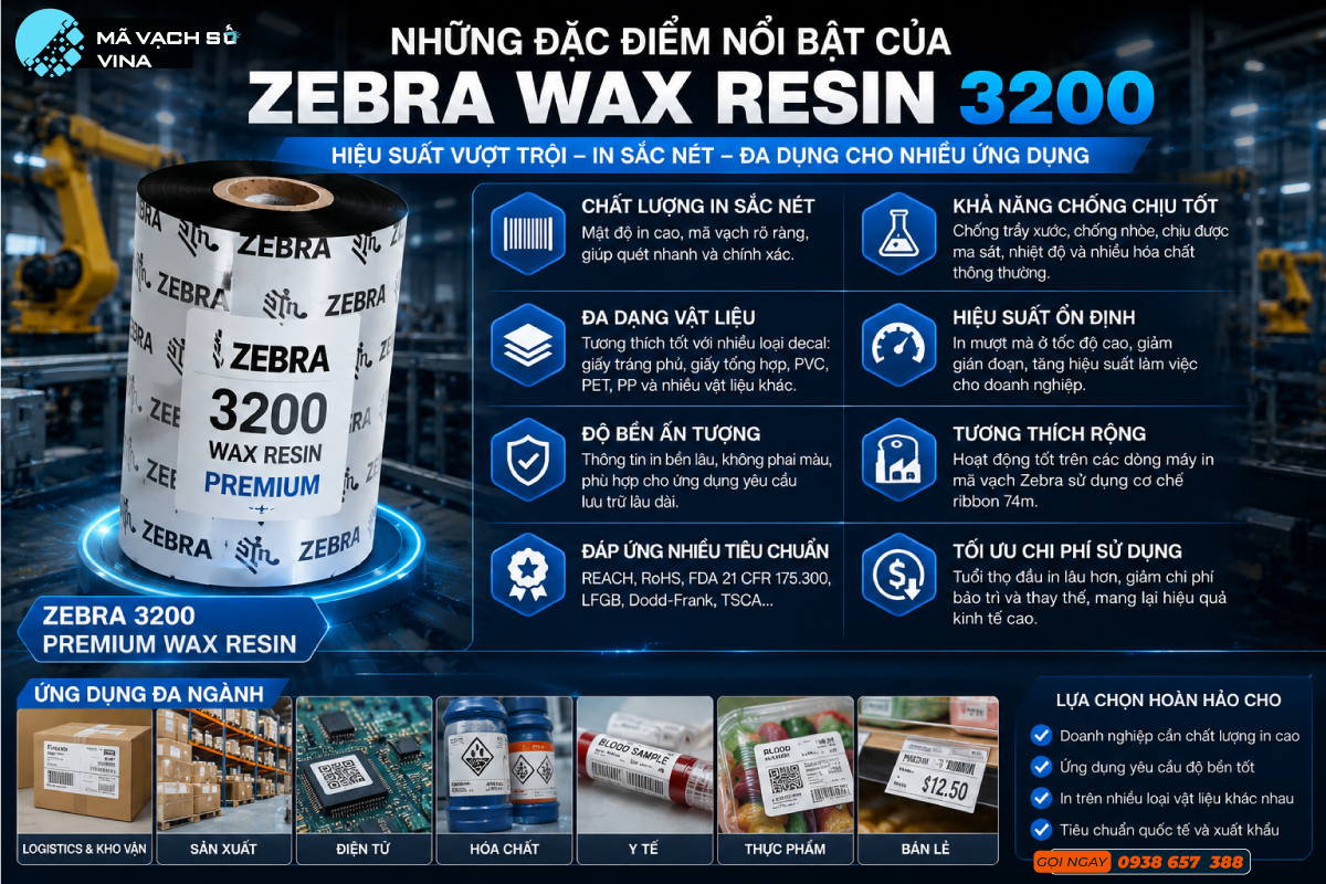 Mực in mã vạch Zebra 3200