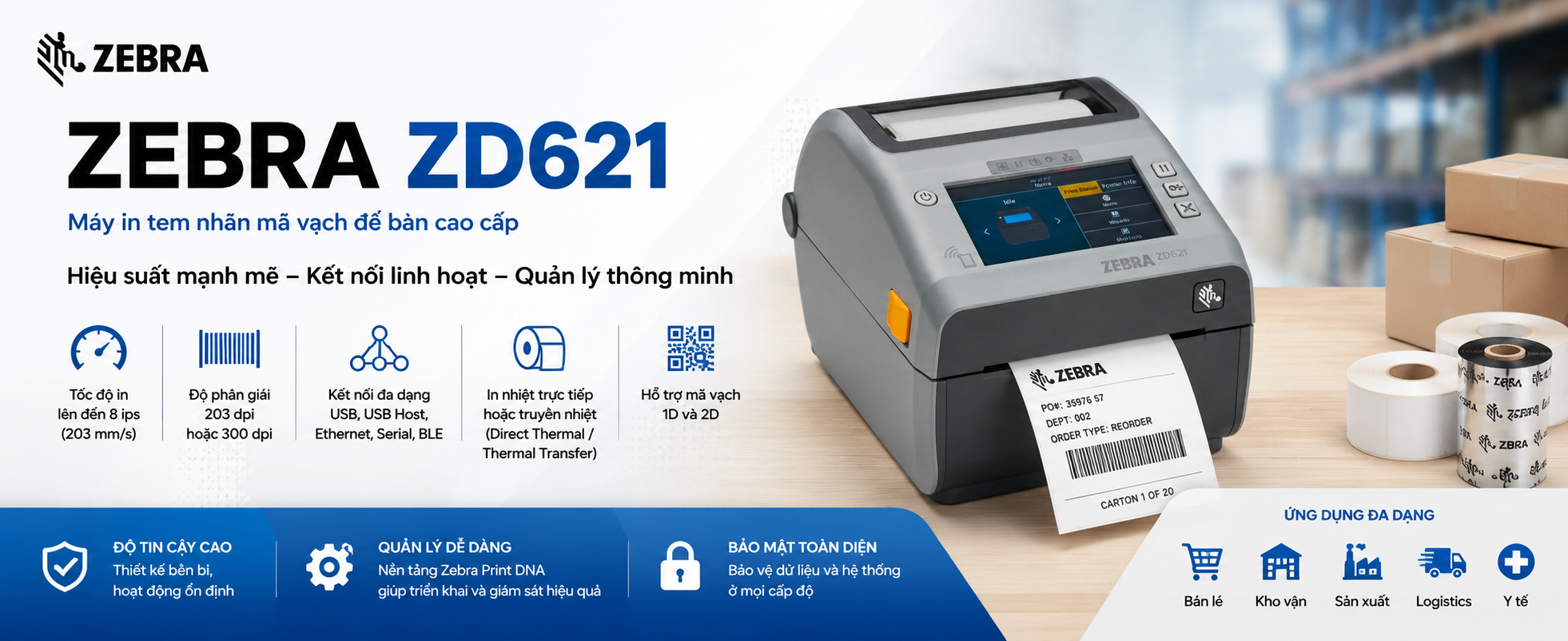 MÁY IN MÃ VẠCH ZEBRA ZD621